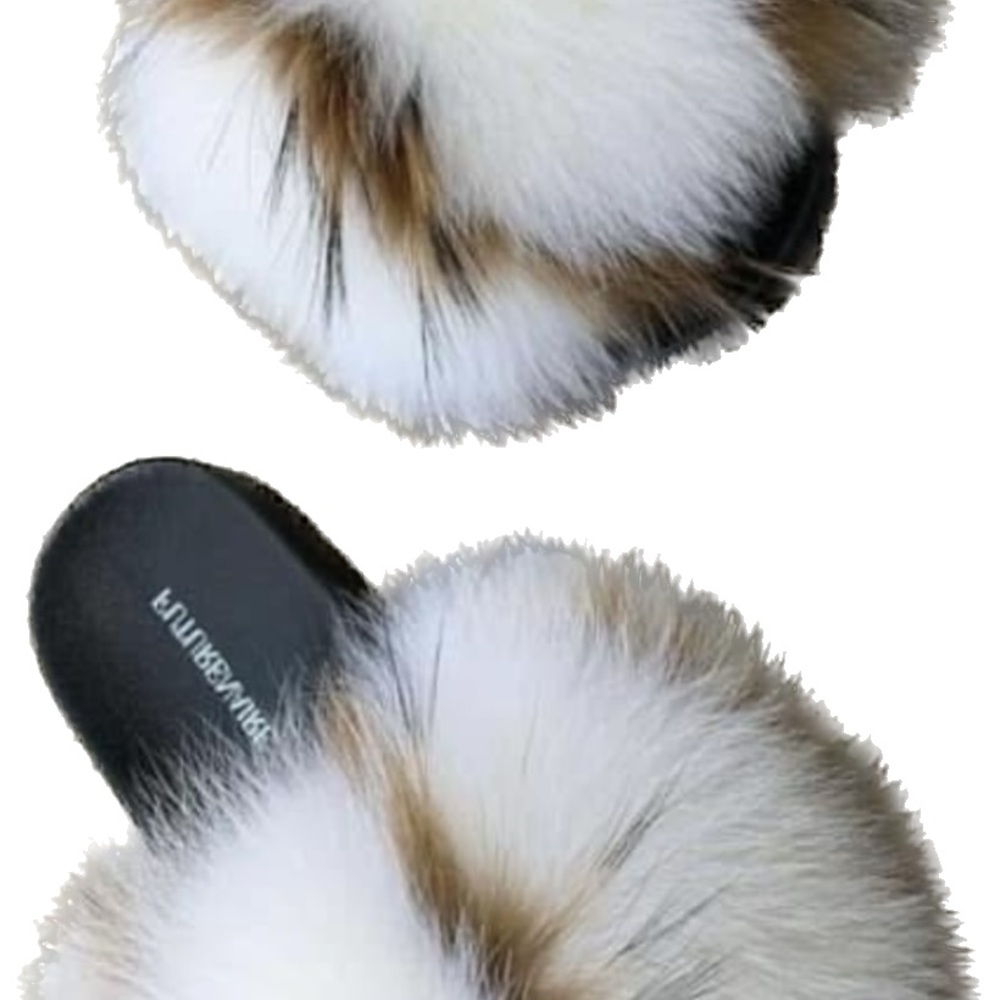 Unique Real Fur Slippers with Brown and White Accents